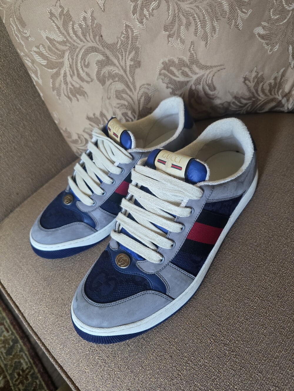 Gucci Men’s Navy, Red & Gray Low-Top Sneakers Gucci Size 10/US 10.5